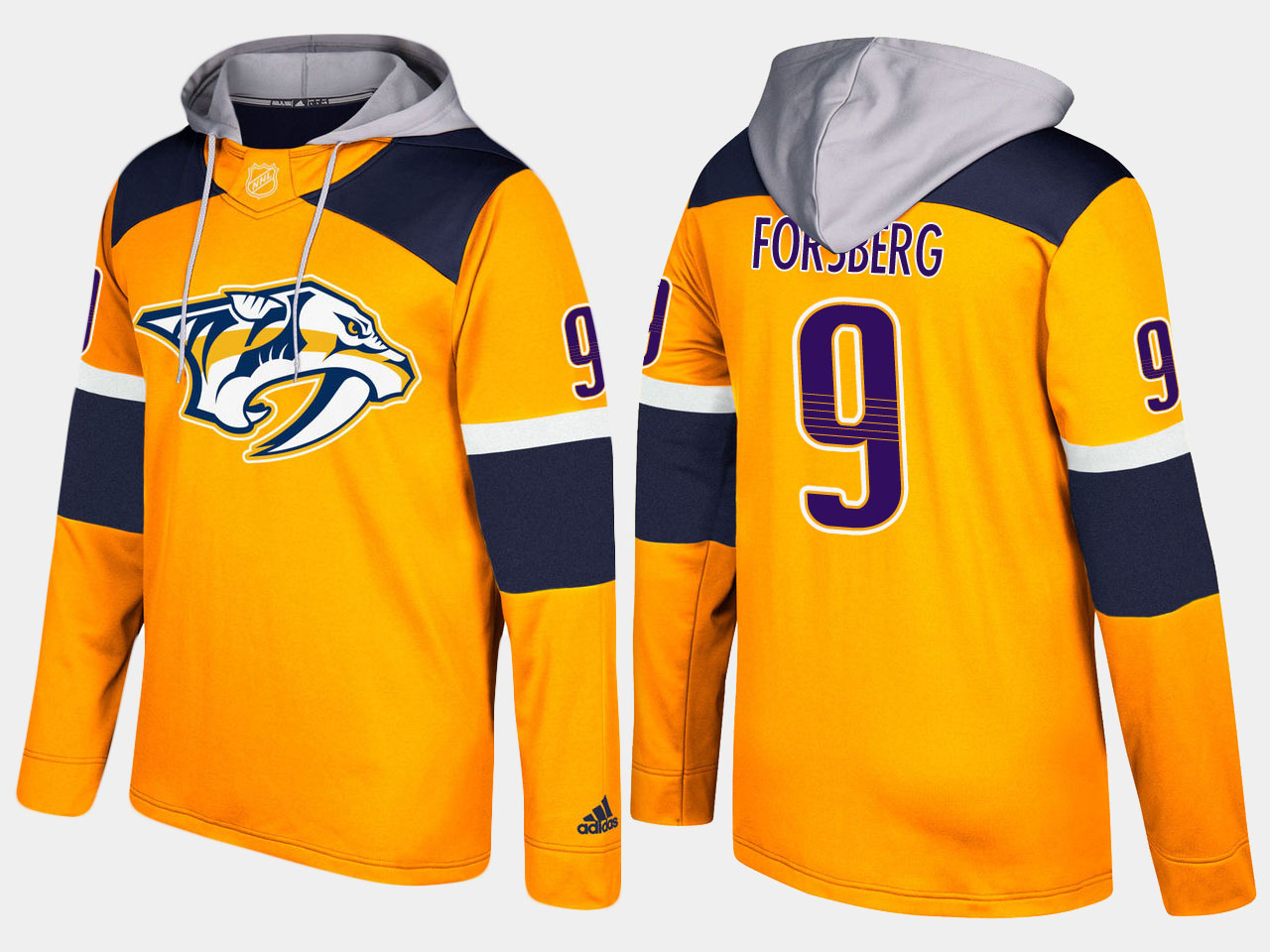 Men NHL Nashville predators 9 filip forsberg yellow hoodie